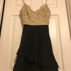 B Darlin Black and Gold Asymmetrical Dress